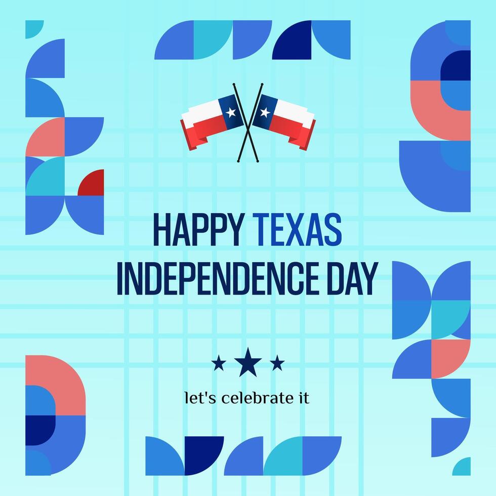 Texas onafhankelijkheid dag banier in kleurrijk modern meetkundig stijl. plein groet kaart Hoes gelukkig nationaal onafhankelijkheid dag met typografie. vector illustratie voor nationaal vakantie viering partij