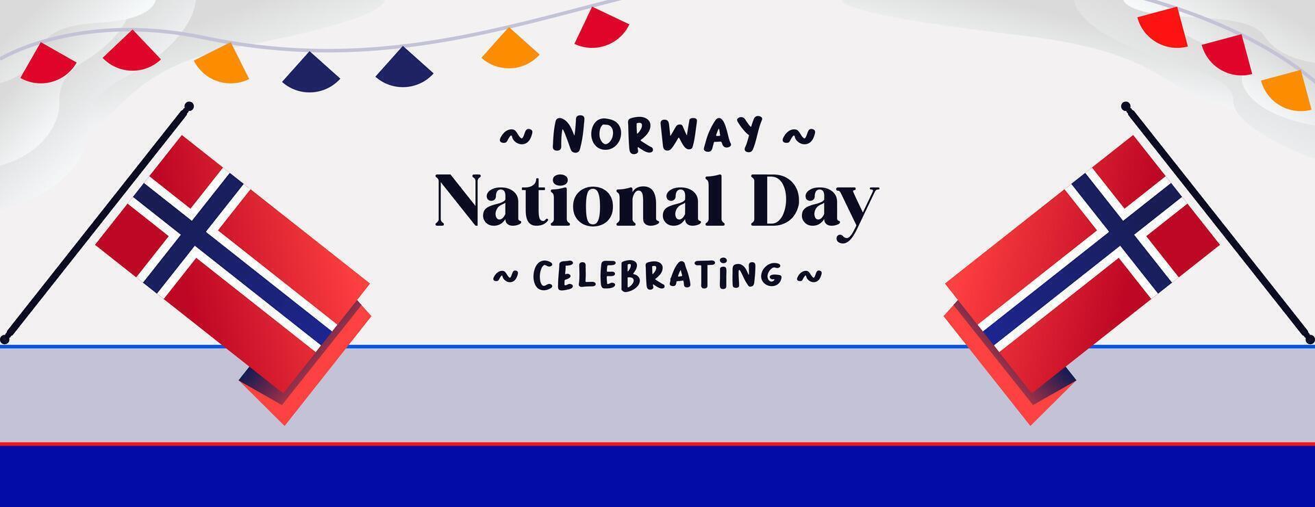 Noors grondwet dag banier in kleurrijk modern meetkundig stijl. gelukkig Noorwegen nationaal onafhankelijkheid dag groet kaart Hoes met typografie. vector illustratie voor vieren nationaal vakantie