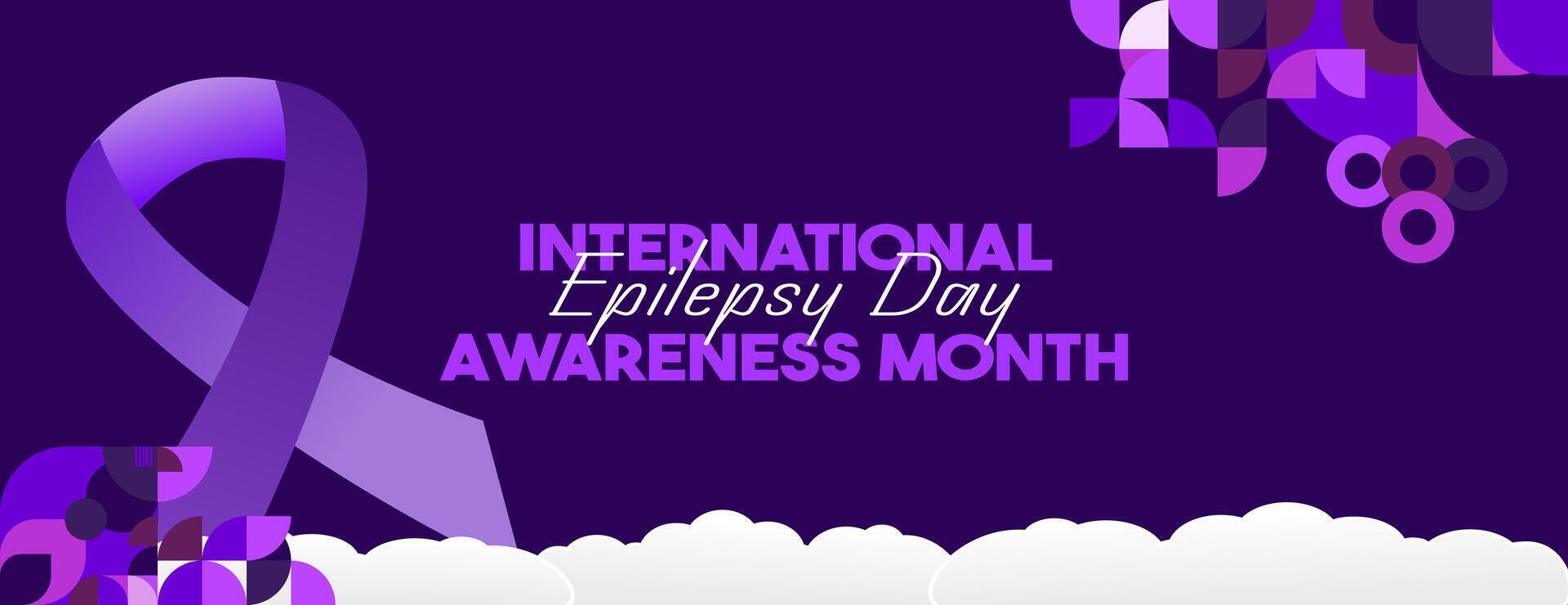 Internationale epilepsie dag banier met meetkundig ornament. verhogen bewustzijn over epilepsie, verbeteren behandeling, voor beter zorg. wereld epilepsie dag modern achtergrond in Purper kleur vector