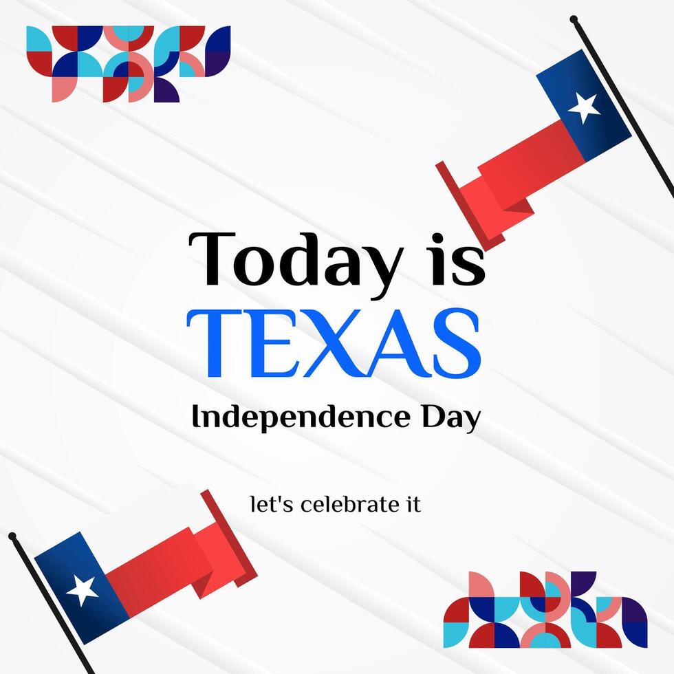 Texas onafhankelijkheid dag banier in kleurrijk modern meetkundig stijl. plein groet kaart Hoes gelukkig nationaal onafhankelijkheid dag met typografie. vector illustratie voor nationaal vakantie viering partij