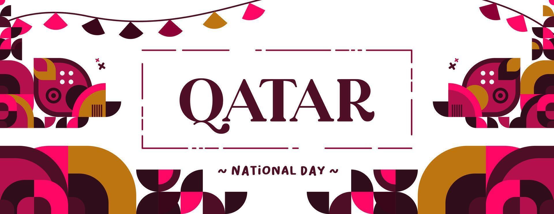 qatar nationaal dag banier in kleurrijk modern meetkundig stijl. qatar nationaal onafhankelijkheid dag groet kaart Hoes met typografie. vector illustratie voor nationaal vakantie viering partij