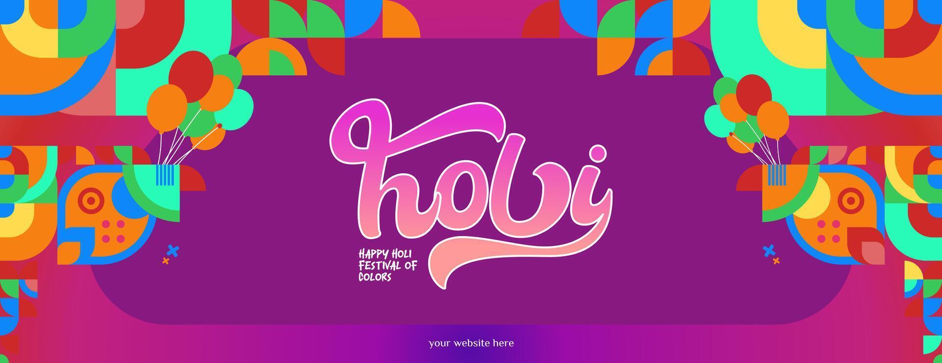 gelukkig holi festival van kleuren banier in kleurrijk modern meetkundig stijl. holi festival groet kaart Hoes met typografie. vector illustratie achtergrond