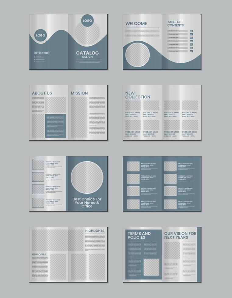 multipurpose Product catalogus ontwerp, bedrijf meubilair Product catalogus, meerdere pagina's catalogus brochure, bedrijf profiel en Product portefeuille sjabloon ontwerp met mockup vector