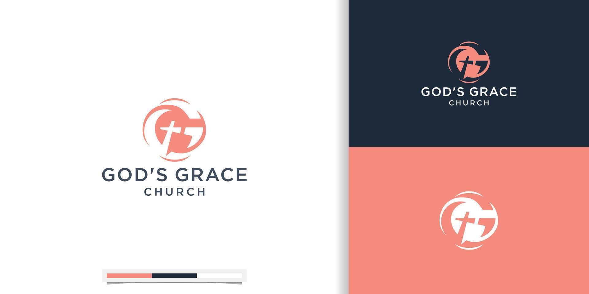 creatief brief g logo combineren met kerk symbool christen kruis. symbolen van Christendom en cirkel vorm vector