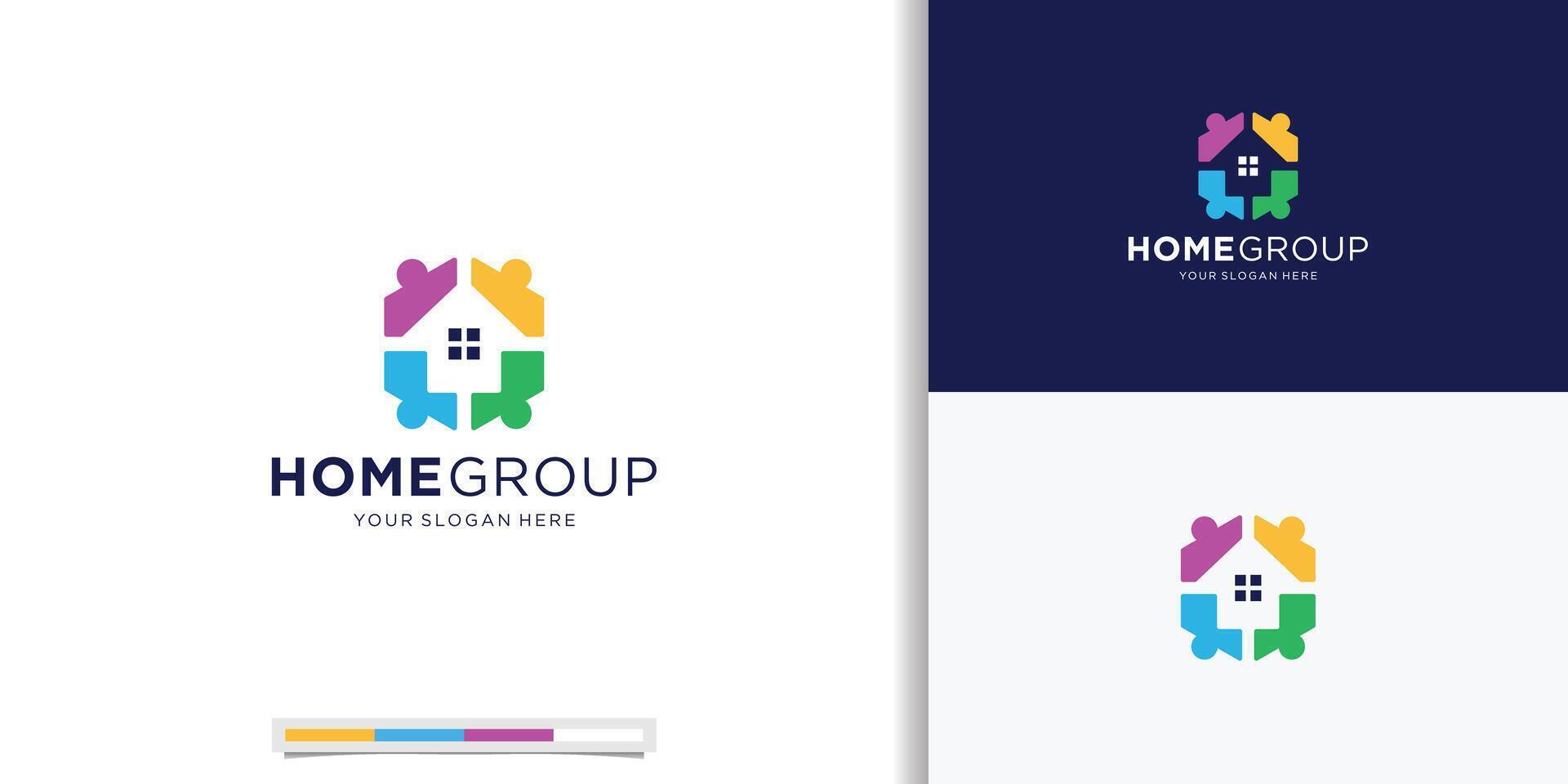 abstract mensen vector logo ontwerp combineren met huis vorm concept. huis groep modern ontwerp inspiraties.