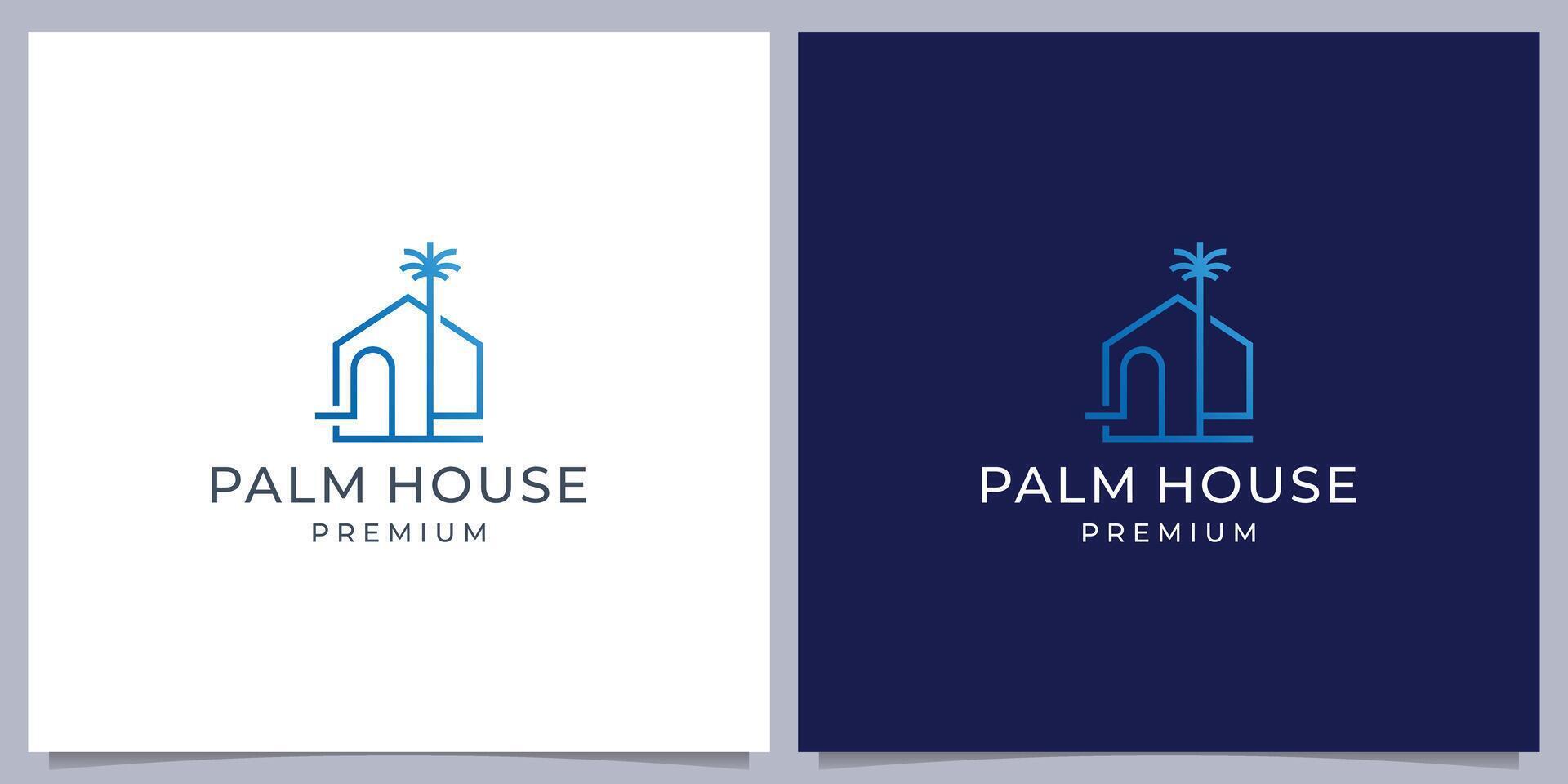 minimalistische palm huis logo vector sjabloon inspiratie. een lijn kunst icoon logo van een huis met een palm boom