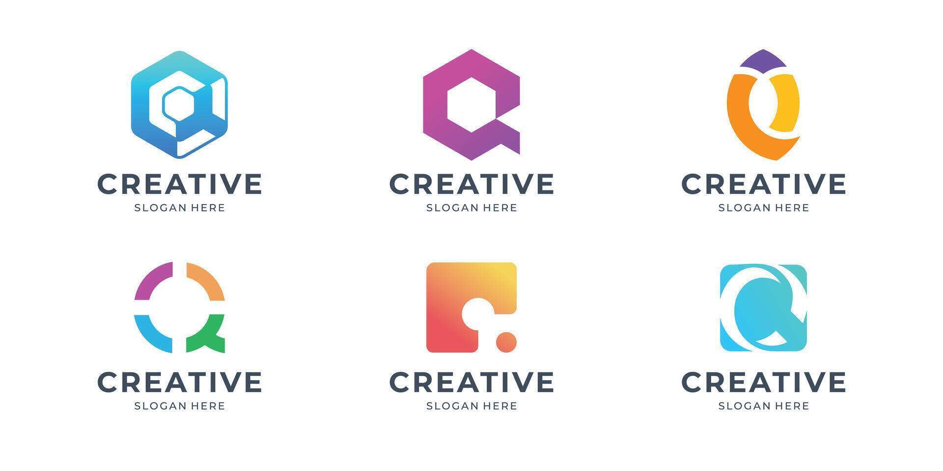 icoon reeks modern logo brief q kleurrijk ontwerp sjabloon inspiratie. vector