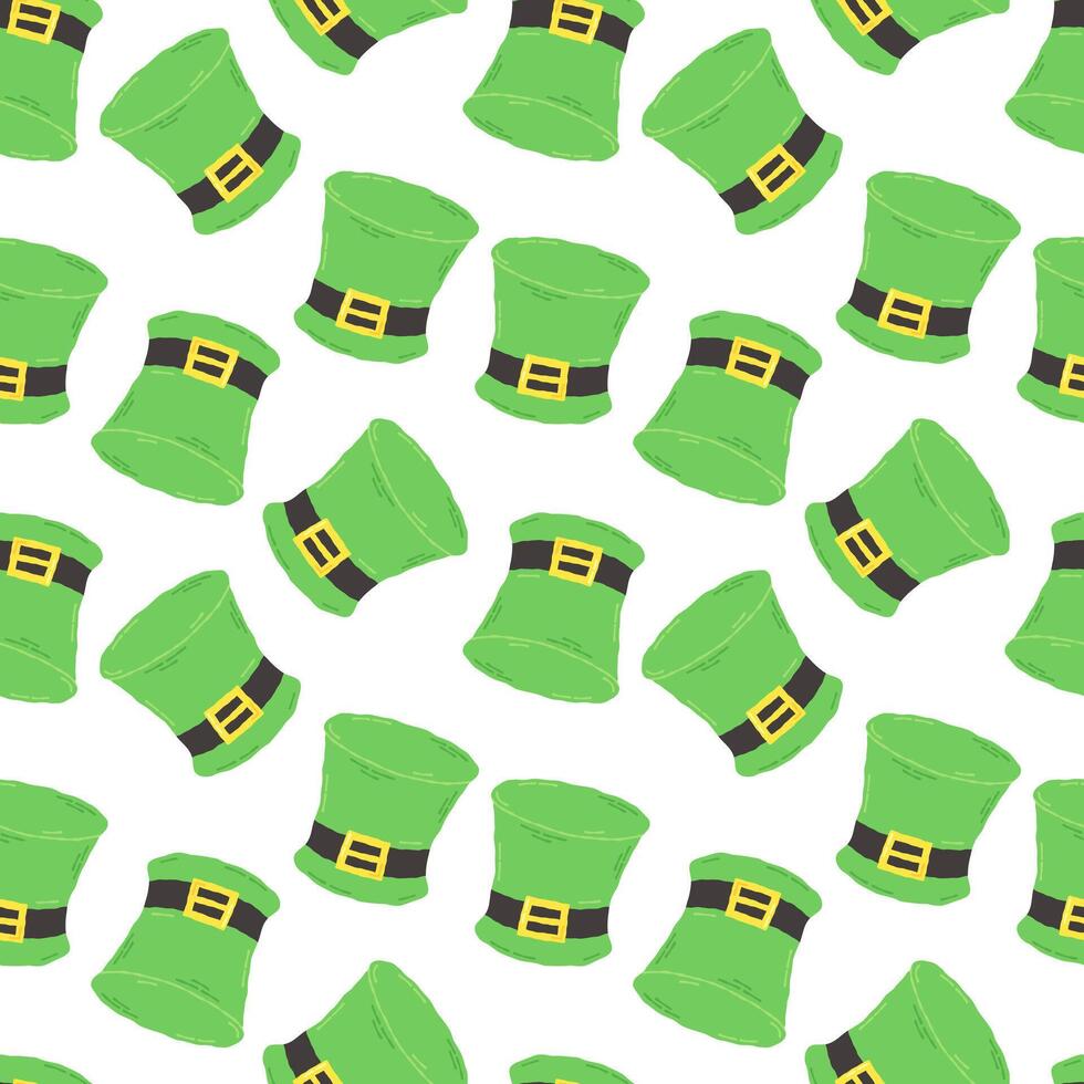 feestelijk patroon voor st. Patrick dag met schattig groen hoed. hand- getrokken vlak tekenfilm elementen. vector illustratie