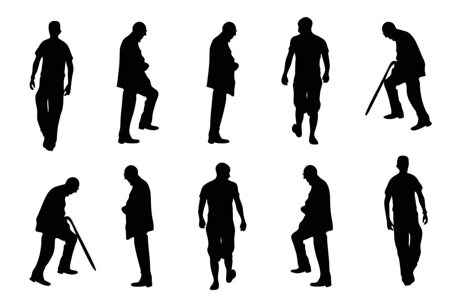 silhouetten van mensen wandelen collecties. vector illustraties.