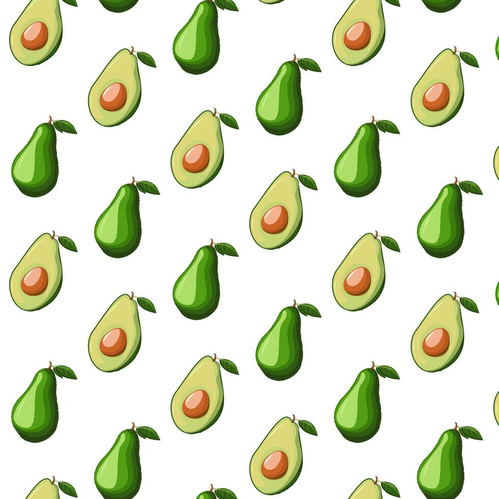 naadloos patroon avocado geheel en voor de helft. gezond groenten en vegetarisch voedsel. vers biologisch voedsel, gezond aan het eten. gemaakt in tekenfilm vlak stijl vector