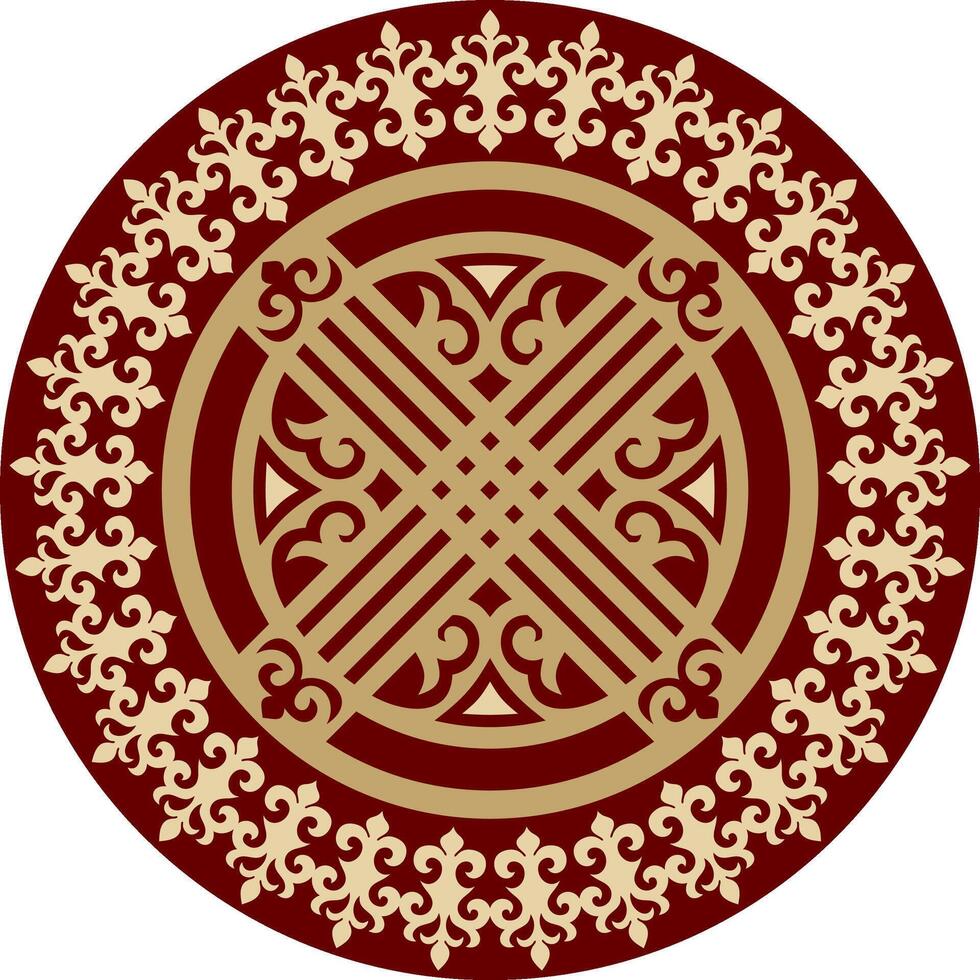 vector rood ronde Kazachs ornament shanyrak. cirkel Aan de dak van de joert. patronen van de volkeren van de Super goed steppe. Aziatisch grens in een cirkel. Mongolië, kalmykia, basjkiria, buryatie, Kirgizië.