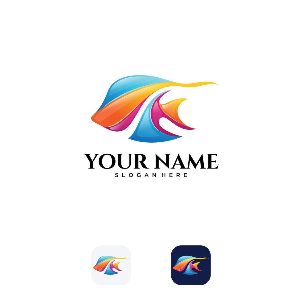 abstract en modern vis app logo ontwerp in helling stijl vector