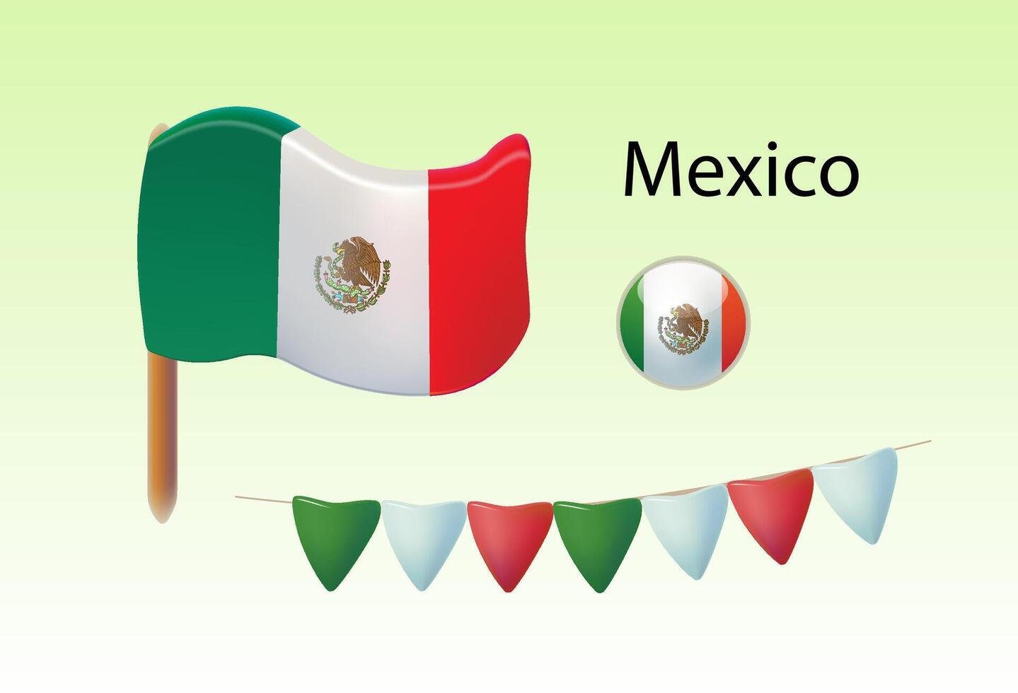 reeks feestelijk vlaggen voorwerp. Mexico . helder vector 3d tekenfilm illustratie in minimaal realistisch stijl.