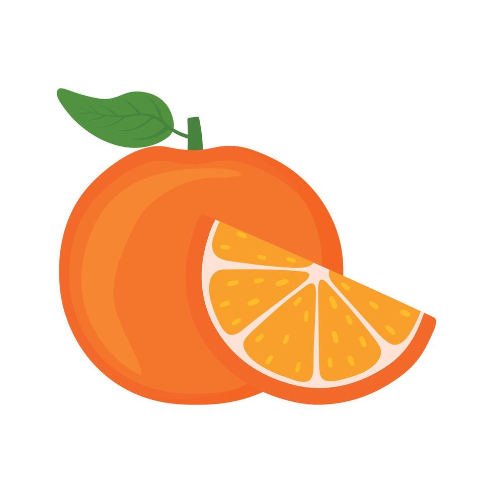 oranje fruit met blad en plak vector illustratie