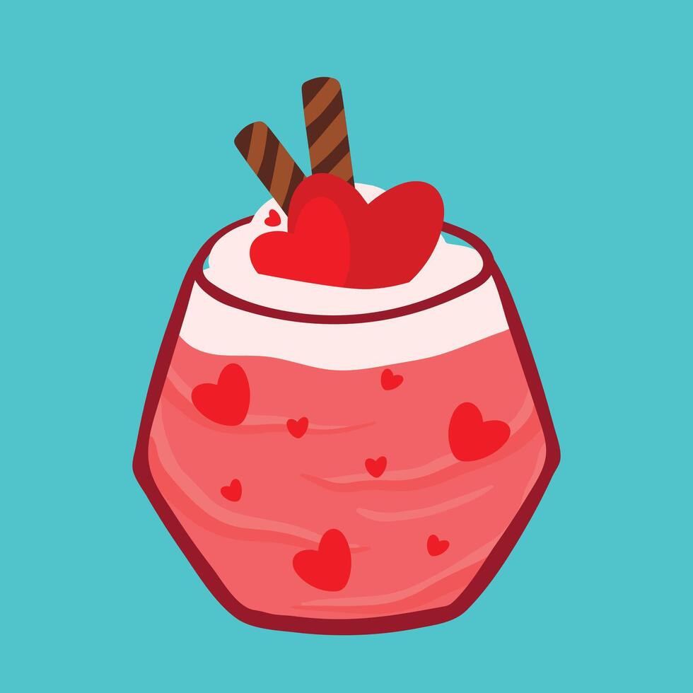 Valentijn drinken en drank roze zoet hart schattig tekenfilm tekening vector illustratie