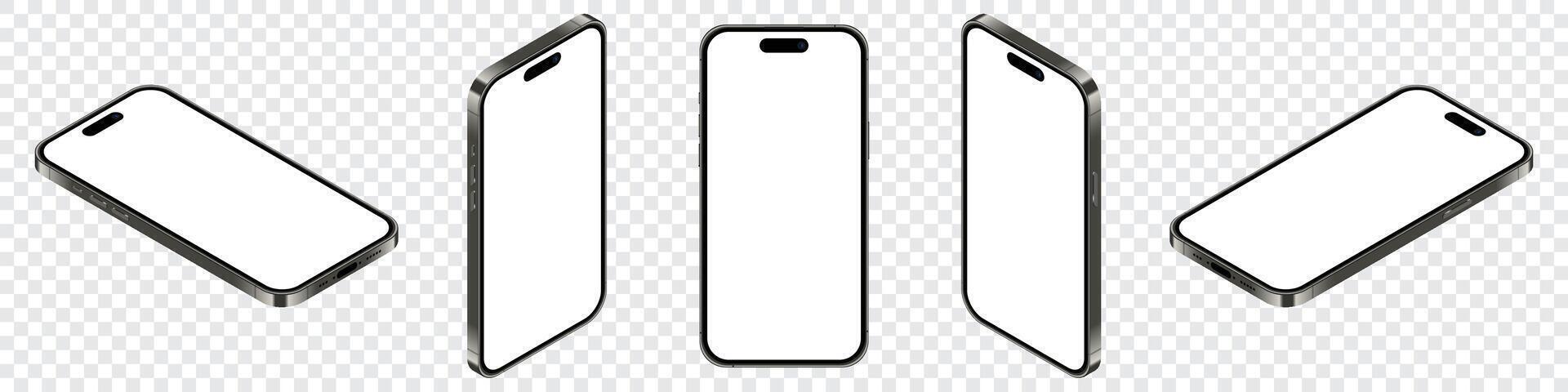 realistisch iphone model. perspectief iphone model. mockup van iphone 15 pro maximaal smartphone mockup met blanco scherm vector