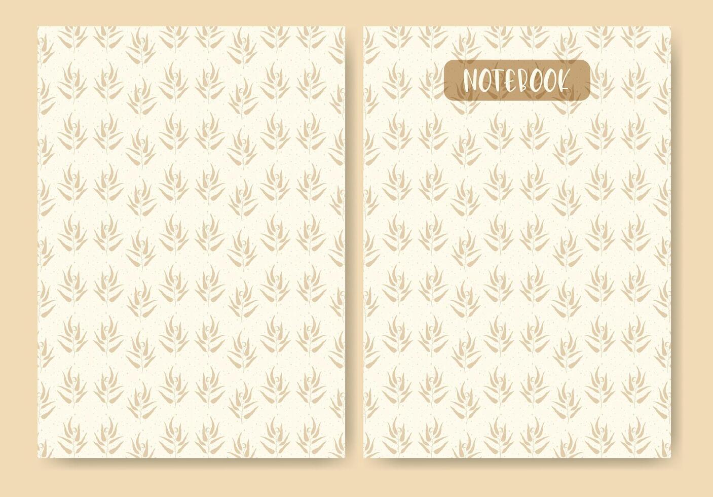 notitieboekje met beige blad en sterren patroon. Hoes bladzijde esthetisch kunstwerk. silhouet van planten vector