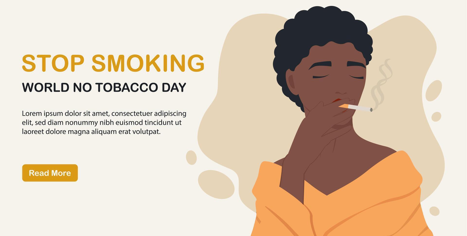 jong vrouw roken een sigaret spandoek. Gezondheid controle vector illustratie. wereld Nee tabak dag