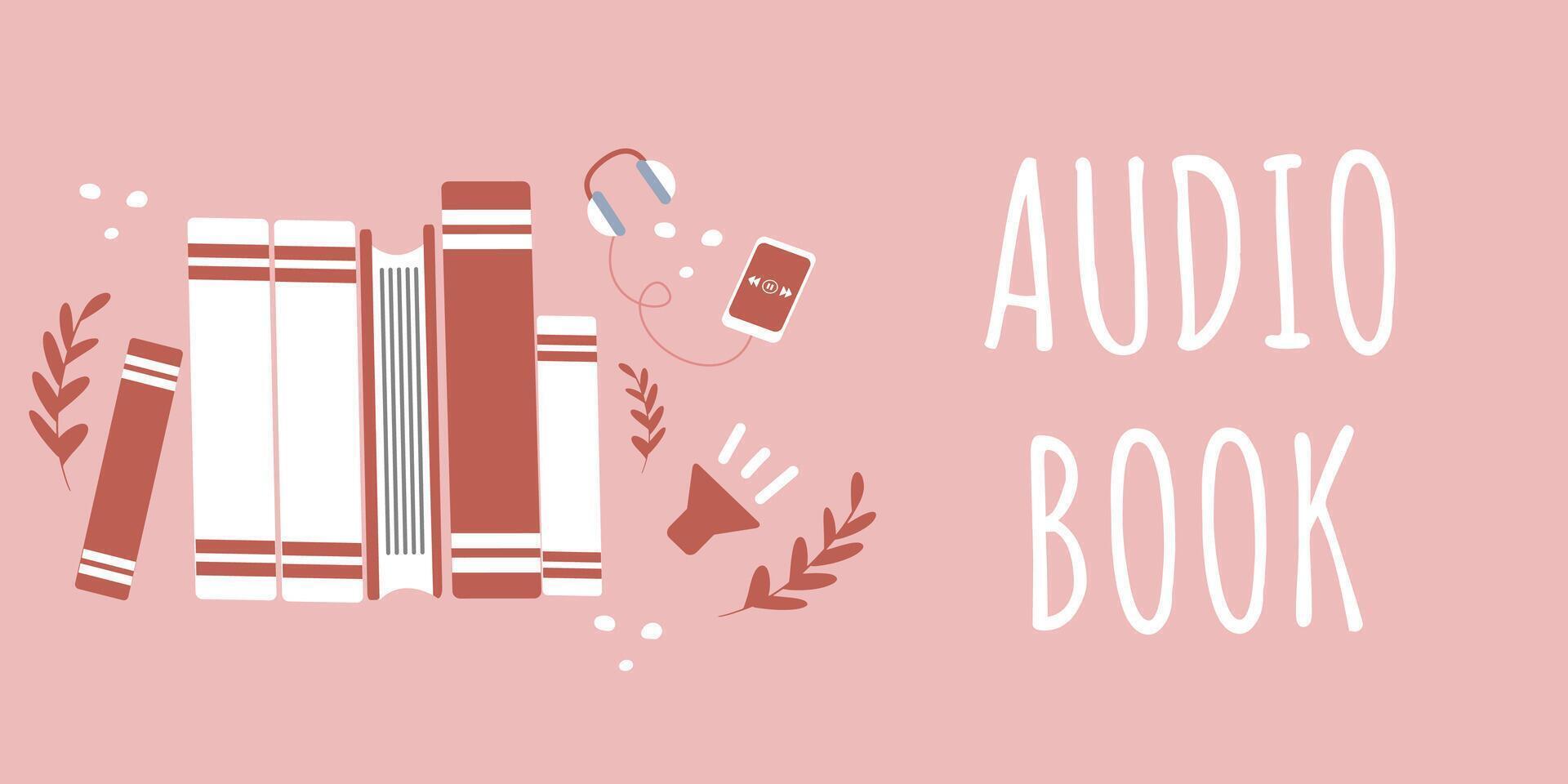 een banier voor een e-book website. vector illustratie van boeken in audio formaat