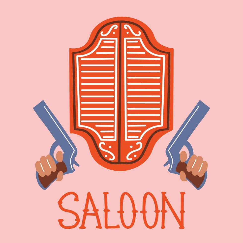 vector illustratie voor een western salon met handen Holding pistolen. decoratief illustratie Aan de thema van de wild westen.