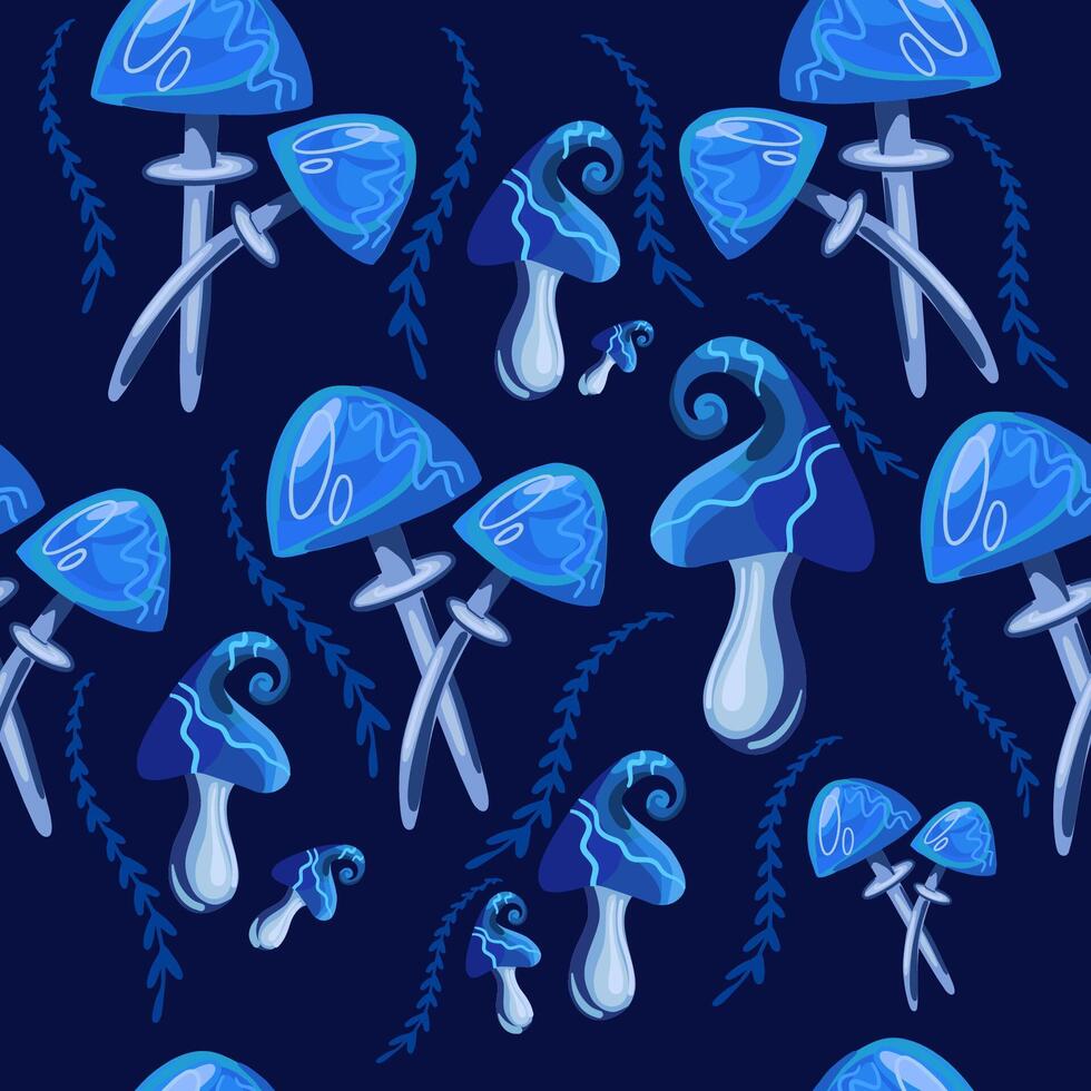 naadloos patroon met blauw champignons. vector illustratie.