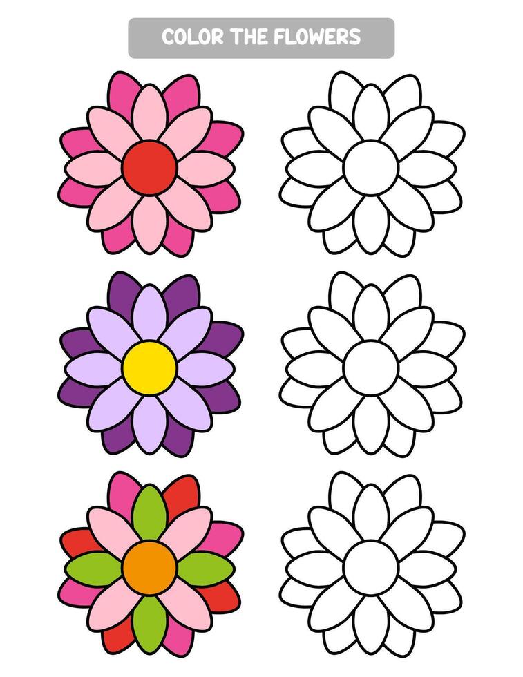 bloemen kleur bladzijde voor kinderen. voorjaar werkzaamheid voor peuter- en kleuterschool kinderen. leerzaam spel vector