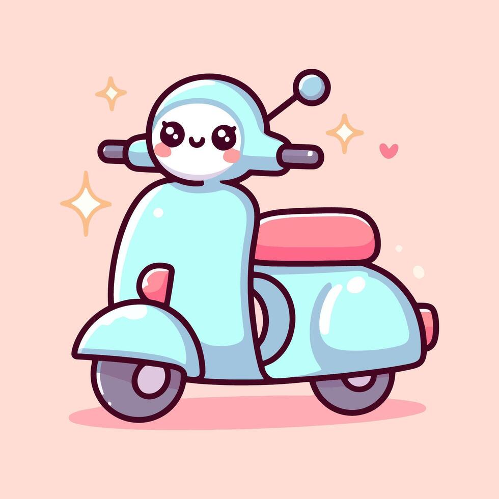 schattig scooter fiets vector illustratie, een tekenfilm karakter Aan een scooter. , een tekenfilm karakter Aan een scooter.