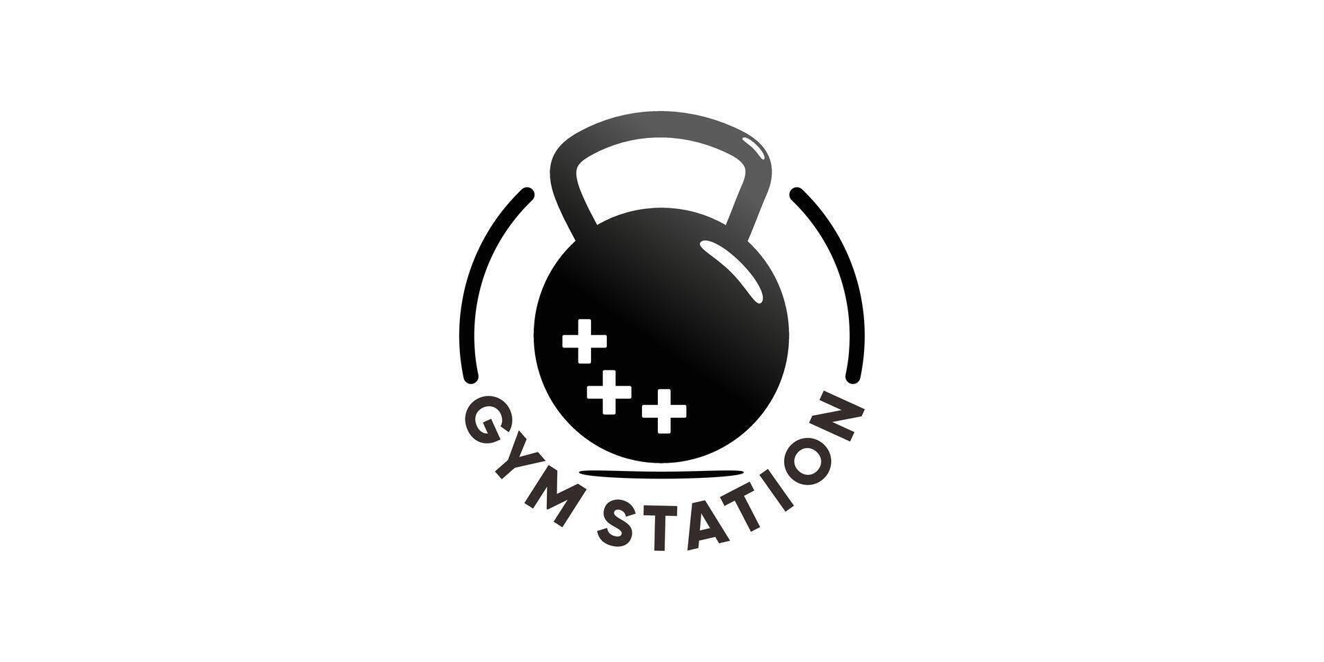 Sportschool station logo met barble vorm en Gezondheid symbool vector