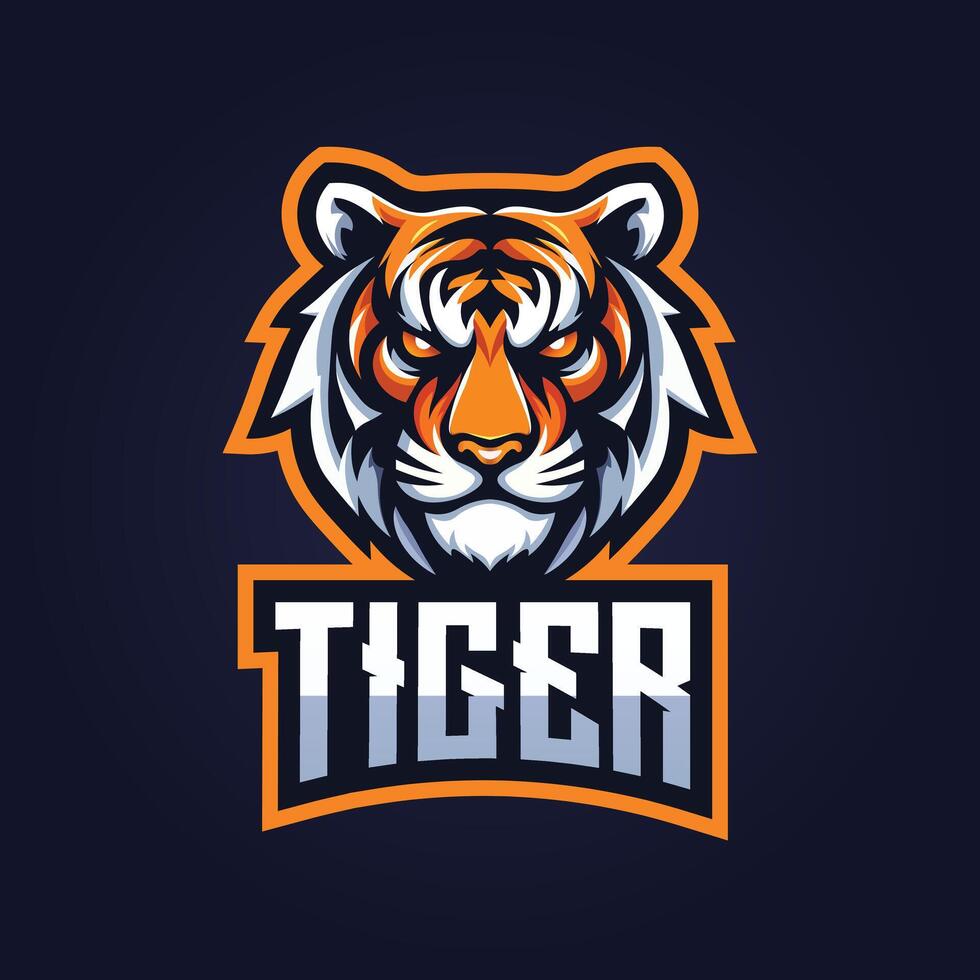 tijger gaming logo met donker blauw achtergrond vector