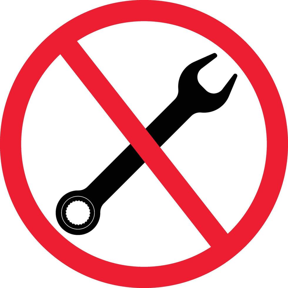 Nee mechanisch reparatie. moersleutel verbod teken symbool vector