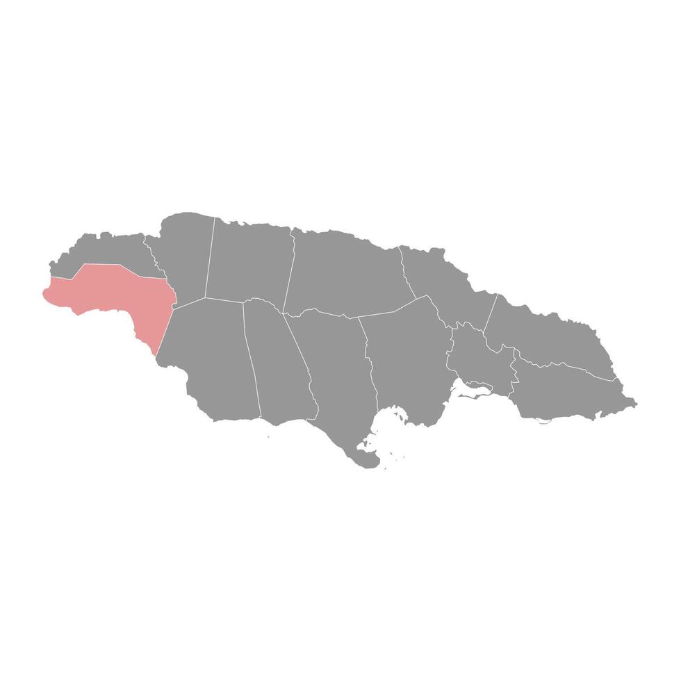 westmoreland parochie kaart, administratief divisie van Jamaica. vector illustratie.