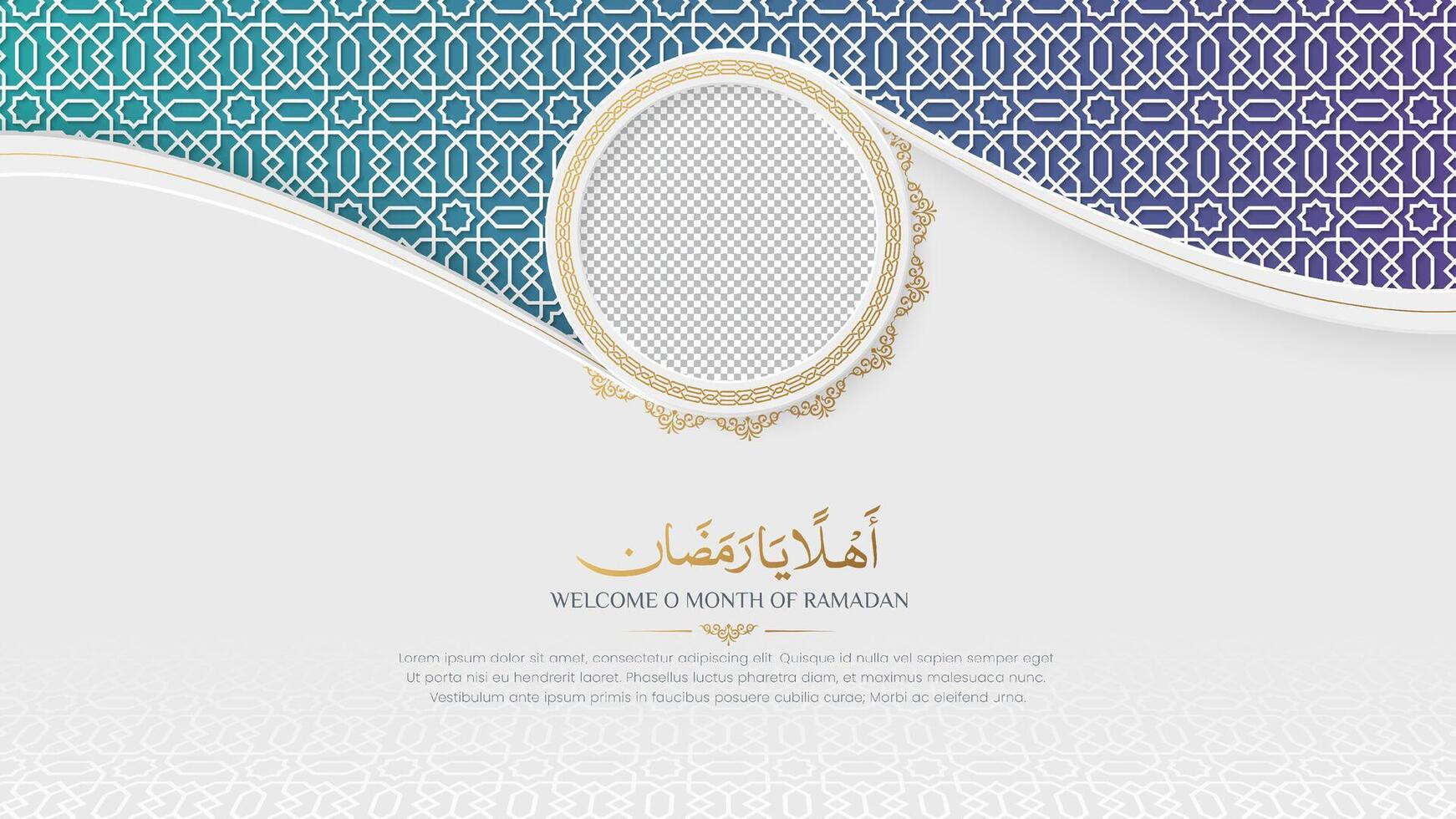 Ramadan kareem elegant sociaal media post achtergrond met Islamitisch patroon en foto kader vector