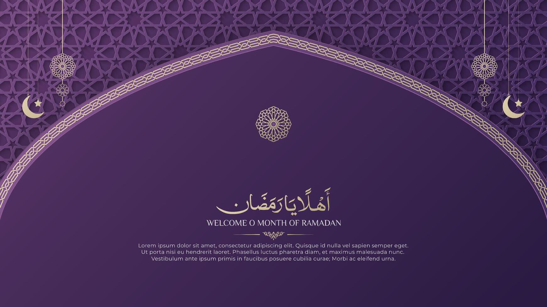 Ramadan kareem luxe sier- groet kaart met Arabisch patroon en decoratief boog grens vector