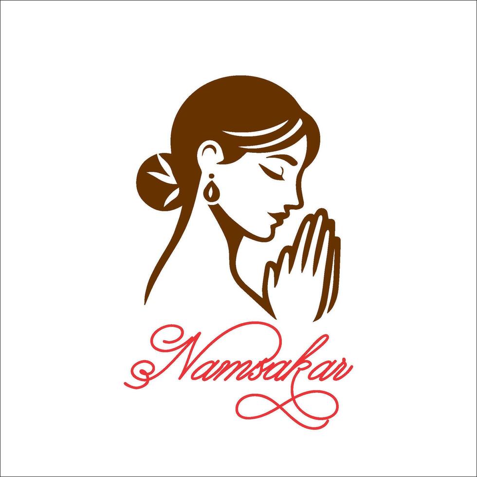 Indiase vrouwen in traditionele kleding met Namaste-hand, verwelkomend logo-ontwerp vector