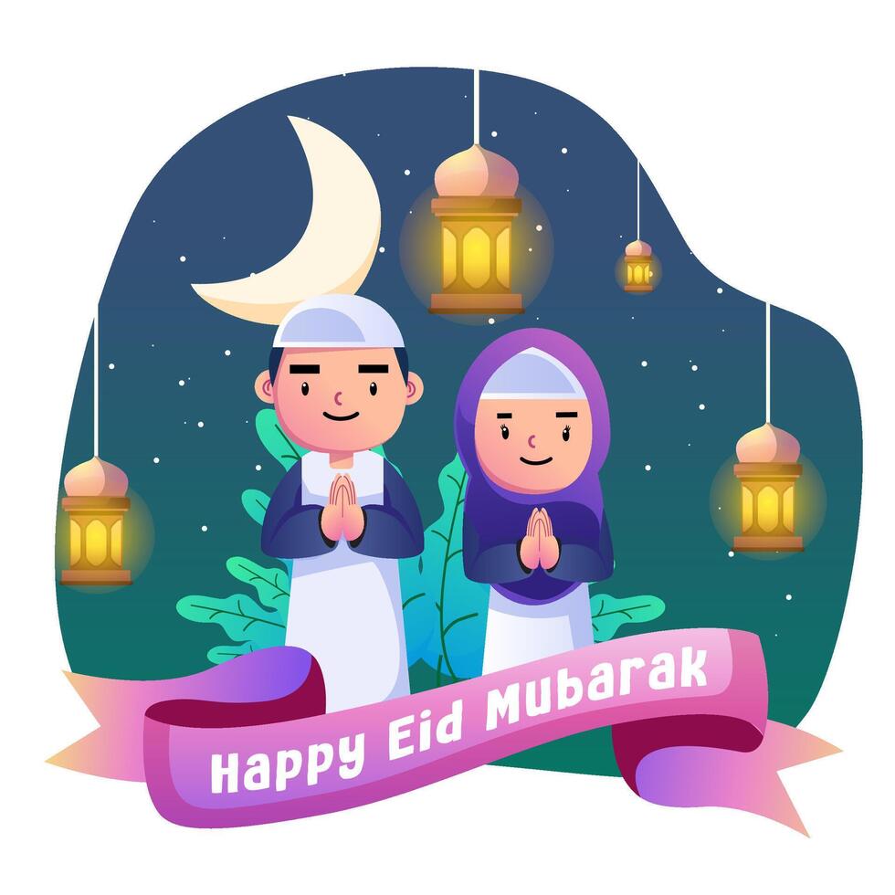 gelukkig eid mubarak kinderen illustratie vector