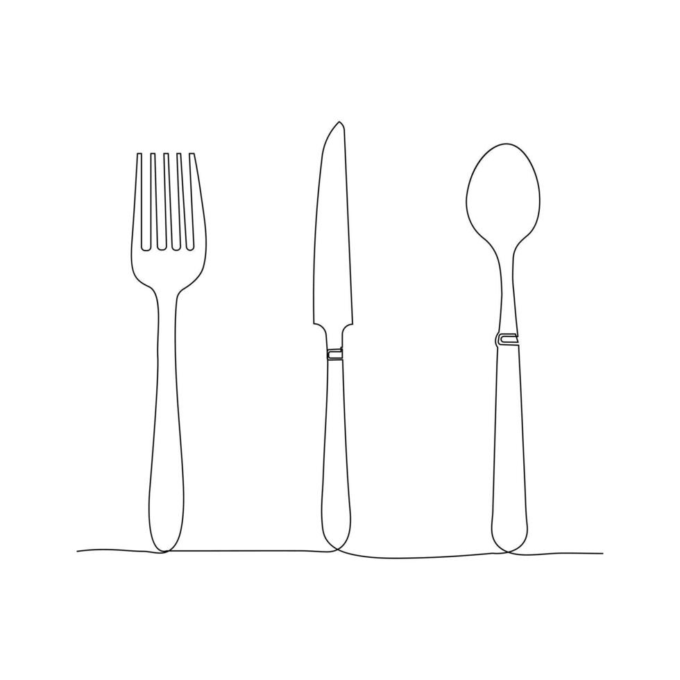 doorlopend een lijn tekening van bord mes en vork hand- getrokken tekening vector kunst illustratie.