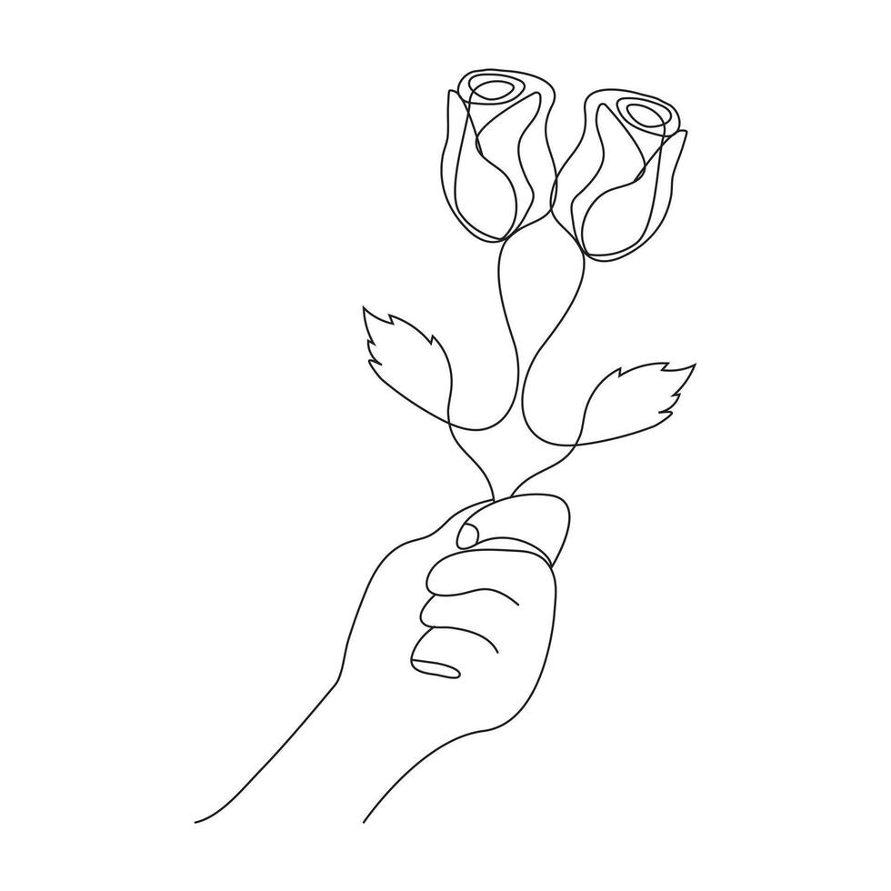 hand- Holding een roos tekening vector kunst illustratie ontwerp.