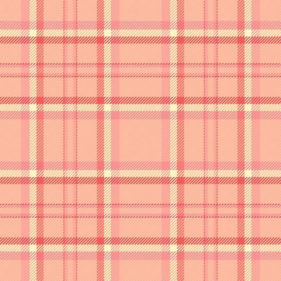 krassen Schotse ruit controleren naadloos, pastel textiel structuur vector. vervagen plaid kleding stof patroon achtergrond in oranje en rood kleuren. vector