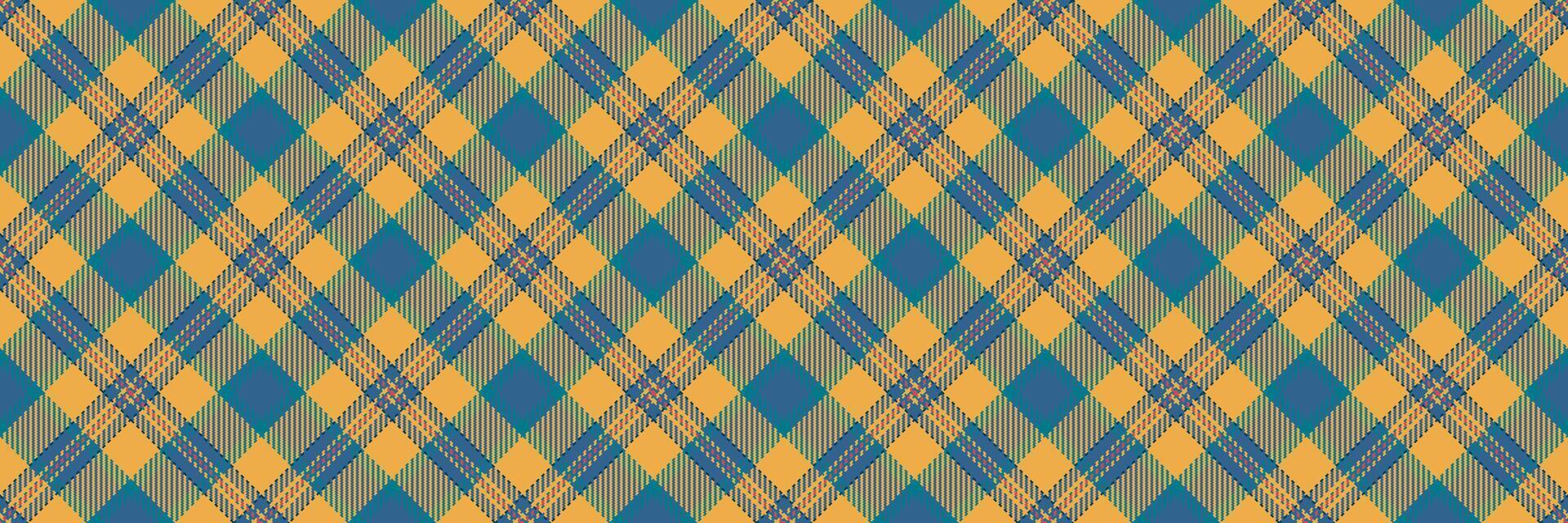 plein controleren naadloos achtergrond, trots plaid textiel tartan. ornament kleding stof vector structuur patroon in cyaan en amber kleuren.