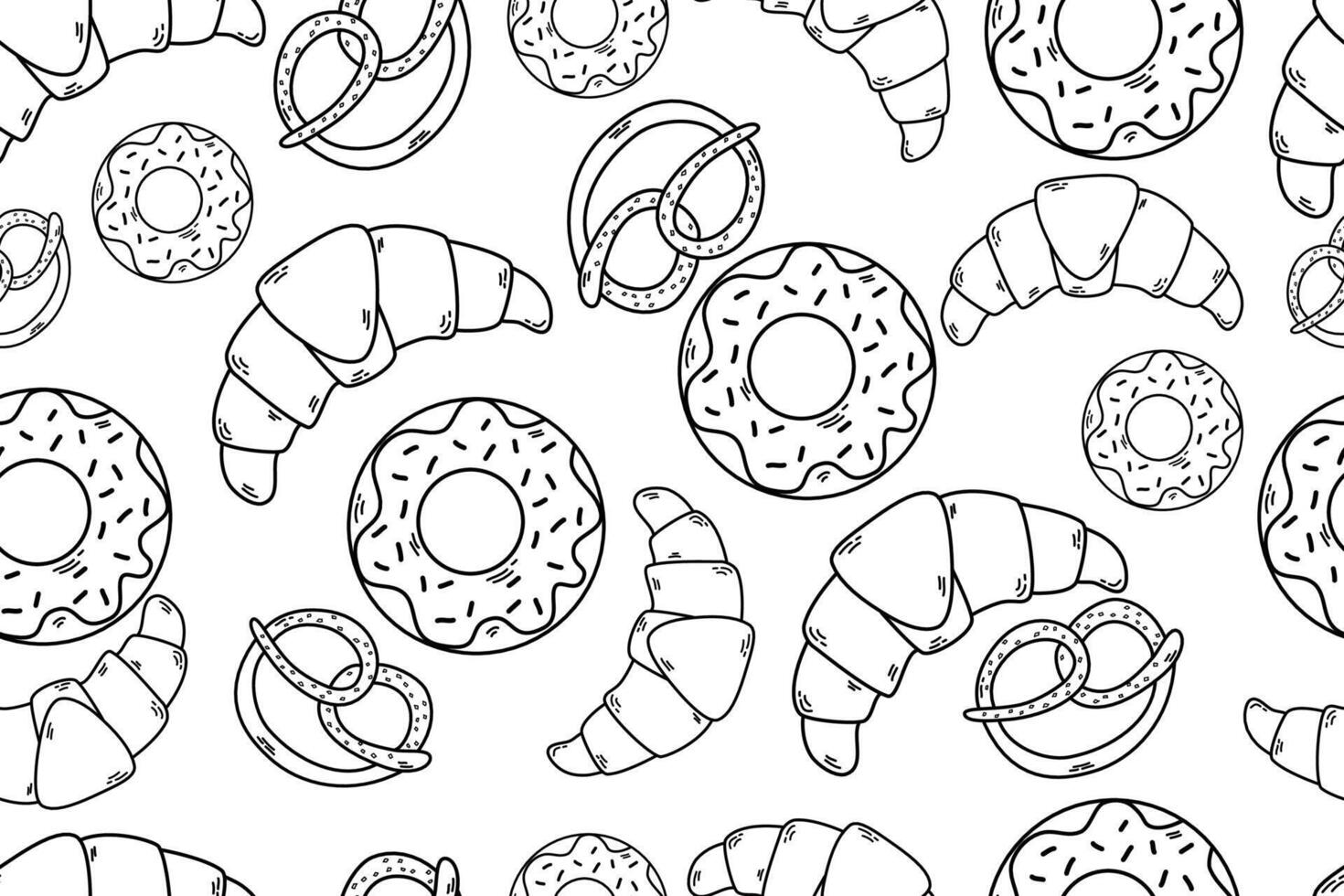 naadloos vector banier met schets snel voedsel pictogrammen. verzameling van hand- getrokken schetsen Sjablonen van mensen aan het eten rommel maaltijd.