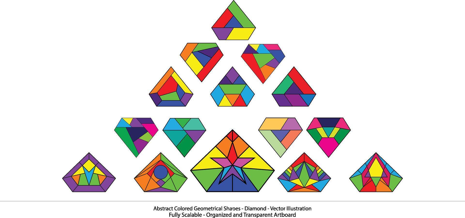 abstract gekleurde meetkundig vormen - diamant. kleurrijk vormen. prismatisch edelsteen, een oogverblindend symfonie van licht en vorm geven aan. een caleidoscoop gevangen in een diamant. een zichtbaar puzzel voor de creatief geest vector