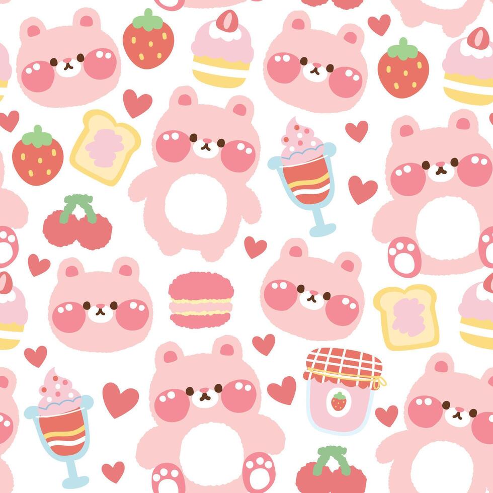 naadloos patroon van schattig konijn pastel met icoon Aan wit achtergrond.knaagdier dier tekenfilm ontwerp. aardbei, kers, ijs room,hart,cake,brood,jam.baby kleding.bunny.kawaii.vector.illustratie. vector