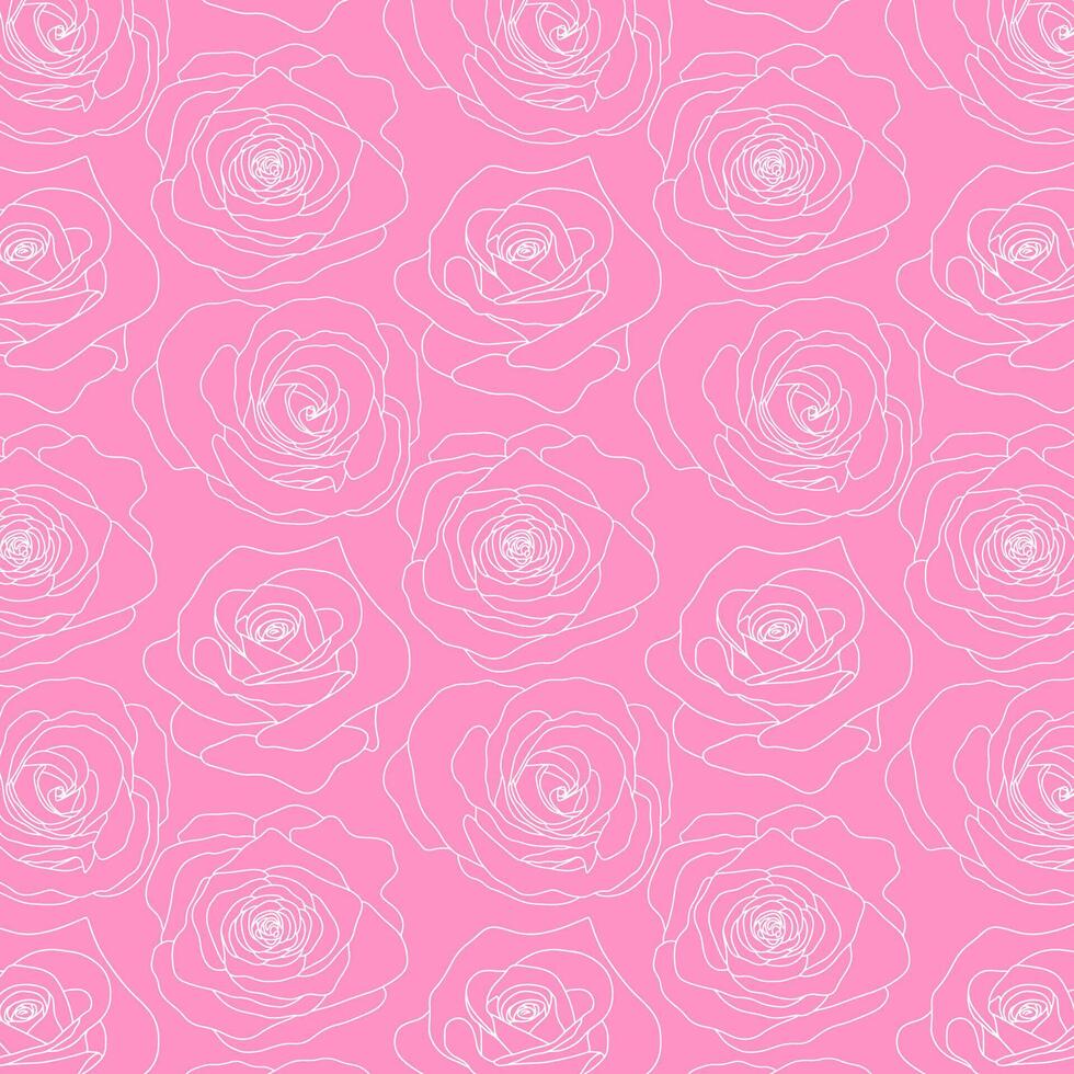 vector naadloos patroon met roos bloemen wit schets Aan de roze achtergrond hand- getrokken bloemen stijl vector