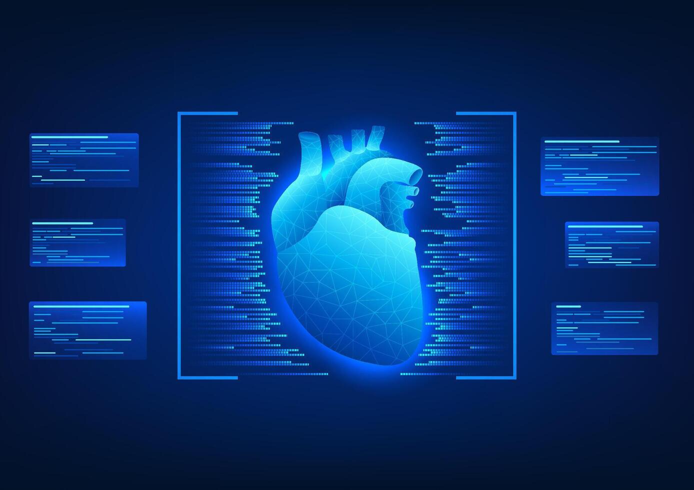 medisch technologie achtergrond, ingelijst hart met gegevens tafel de concept van modern geneeskunde gebruik makend van technologie naar uitvoeren hart transplantaties naar traktatie patiënten. vector