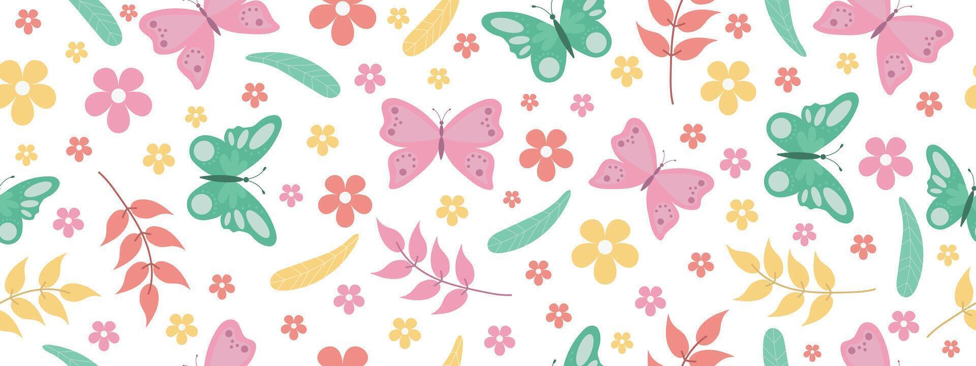 naadloos schattig patroon met vlinders en bloemen in pastel kleuren. vector