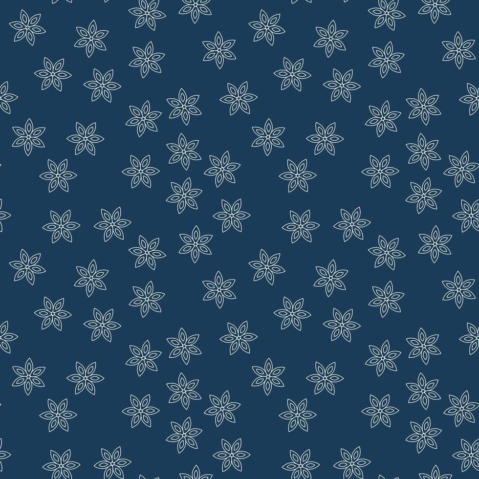 een naadloos patroon van sneeuwvlokken vallend Aan een donker blauw achtergrond. winter patroon. een chaotisch val. sneeuwvlok schets icoon. vector illustratie