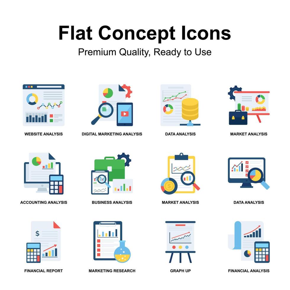 een reeks van vlak conceptuele pictogrammen in modern vlak stijl, klaar naar gebruik in mobiel apps en websites vector