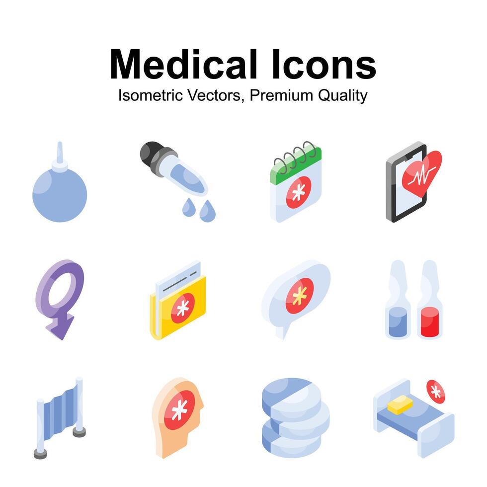 grijp deze creatief medisch en gezondheidszorg isometrische pictogrammen reeks vector