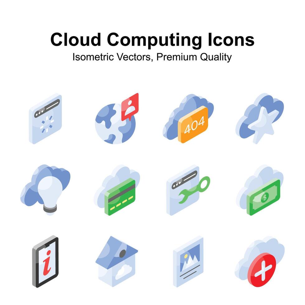 premie isometrische vectoren reeks van wolk computergebruik, klaar naar gebruik in websites en mobiel apps