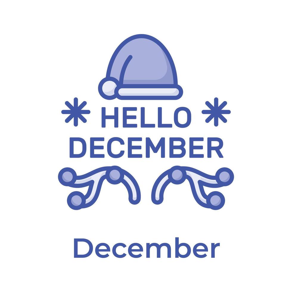 Hallo december citaat met de kerstman hoed, sneeuwvlokken en hert hoorns, geïsoleerd Aan wit achtergrond vector